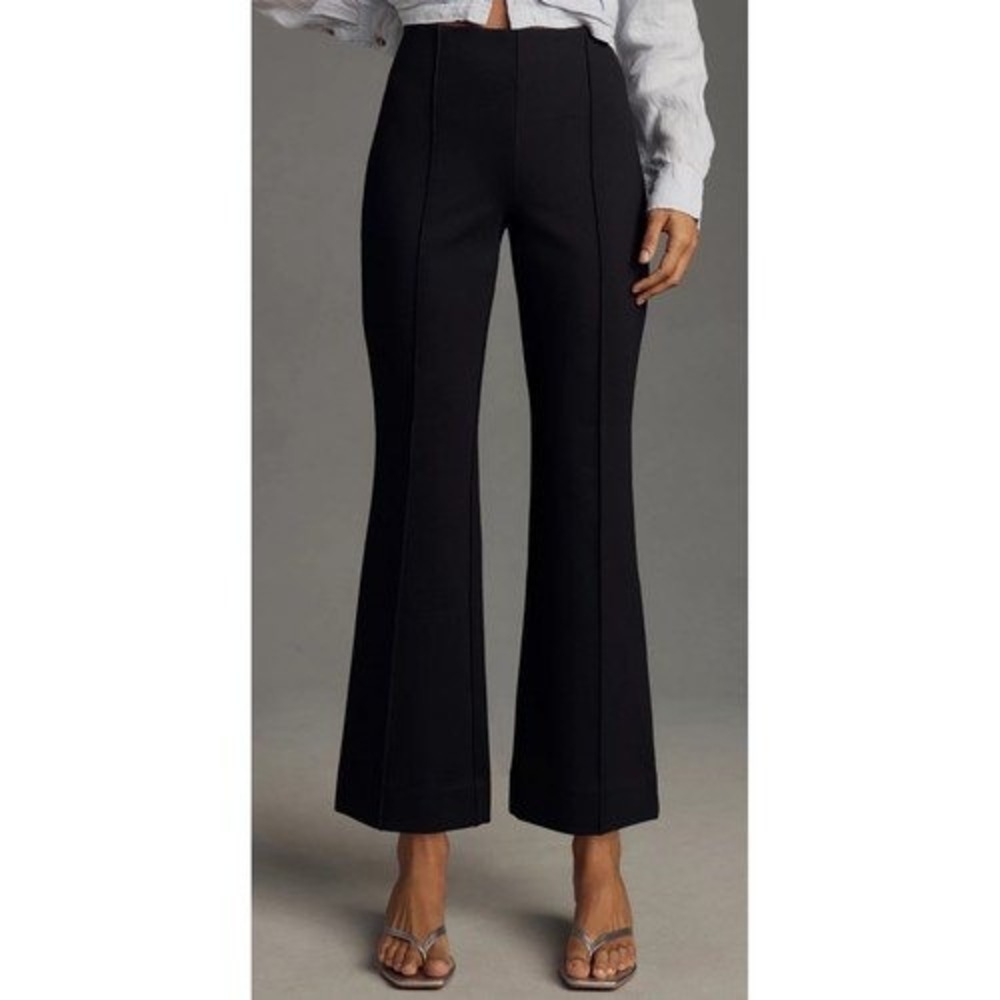 Maeve Womens The Margot Kick Flare Pants Size L Black Crop High Rise Ponte